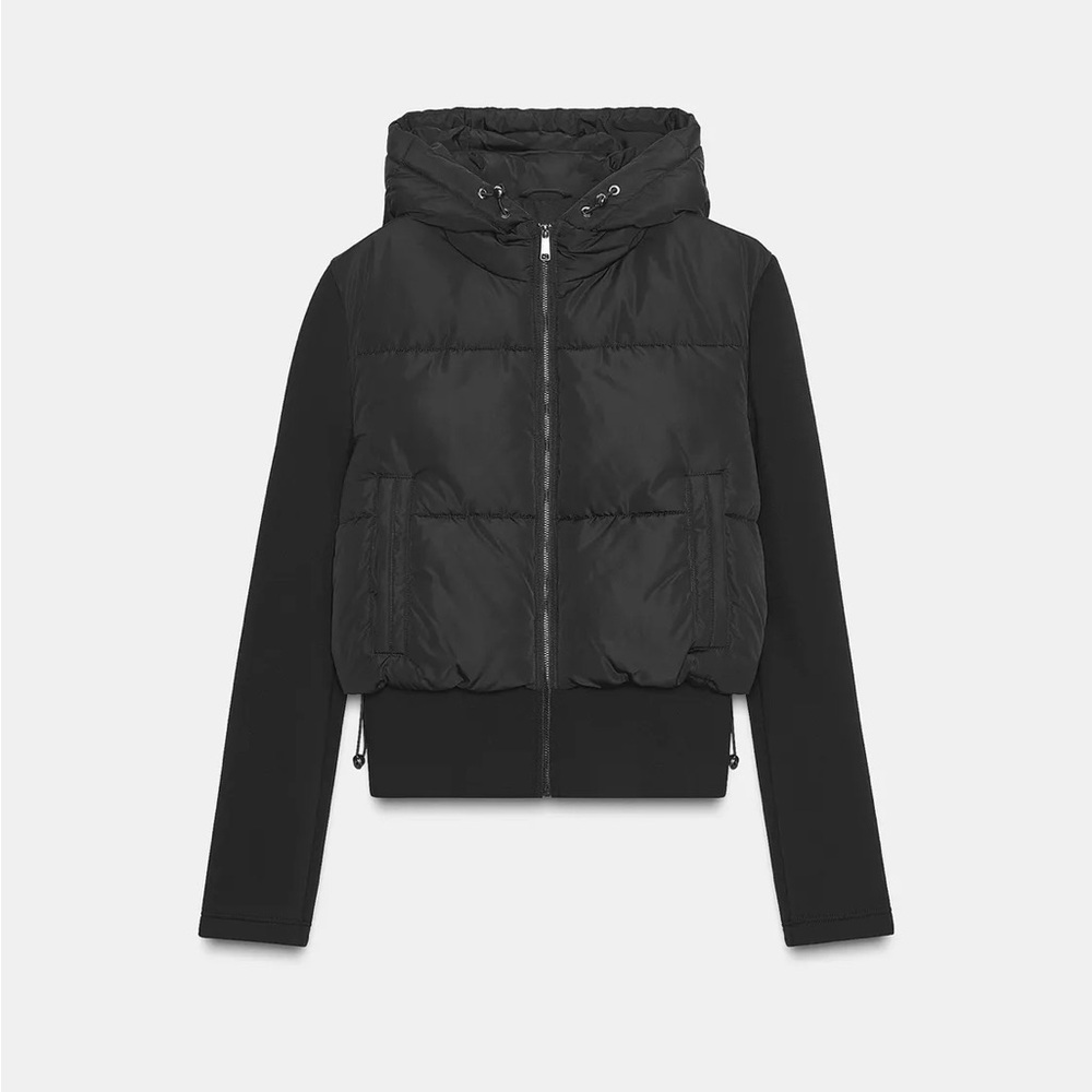 Zara water and wind protection hooded puffer jacket in black -small